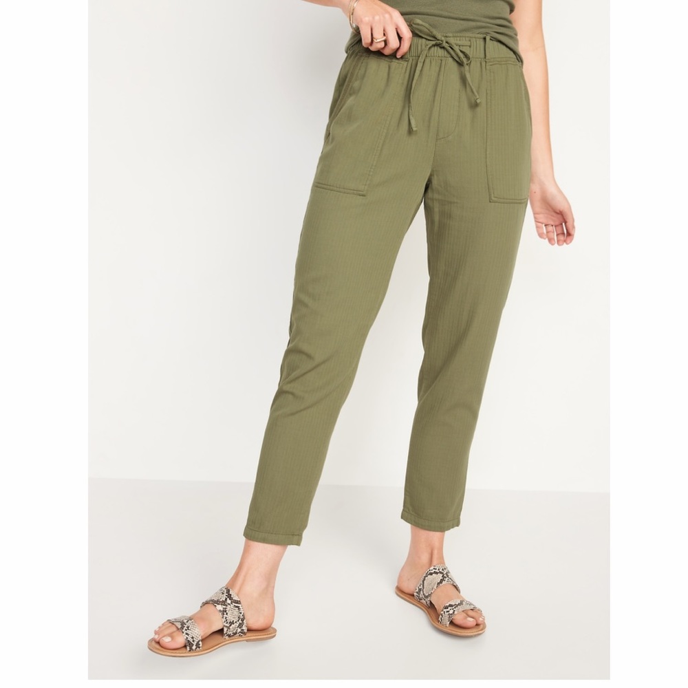 NWT High-Waisted Textured-Twill Utility Ankle Pants